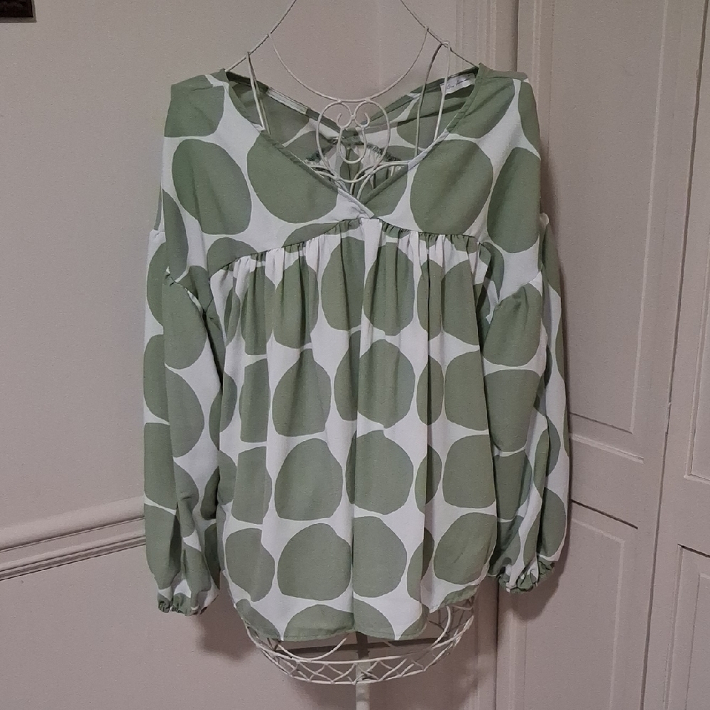 Ces Femme Sage Green Polka Dot Blouse